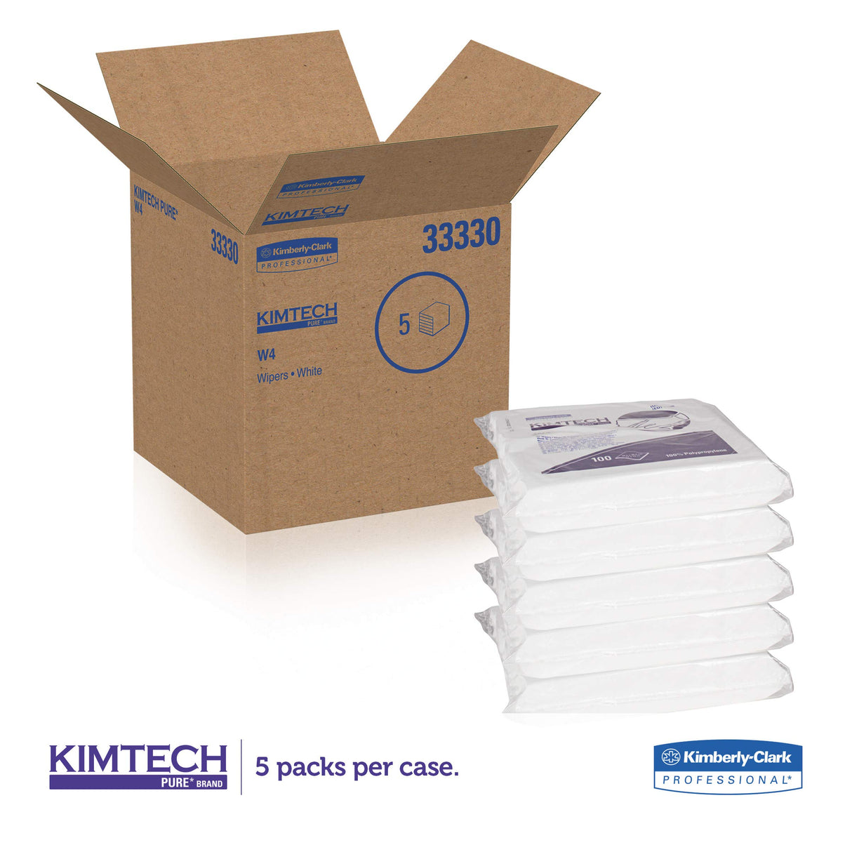 Kimtech Pure W4 Paños 7605, 5 bolsas x 100 hojas blancas