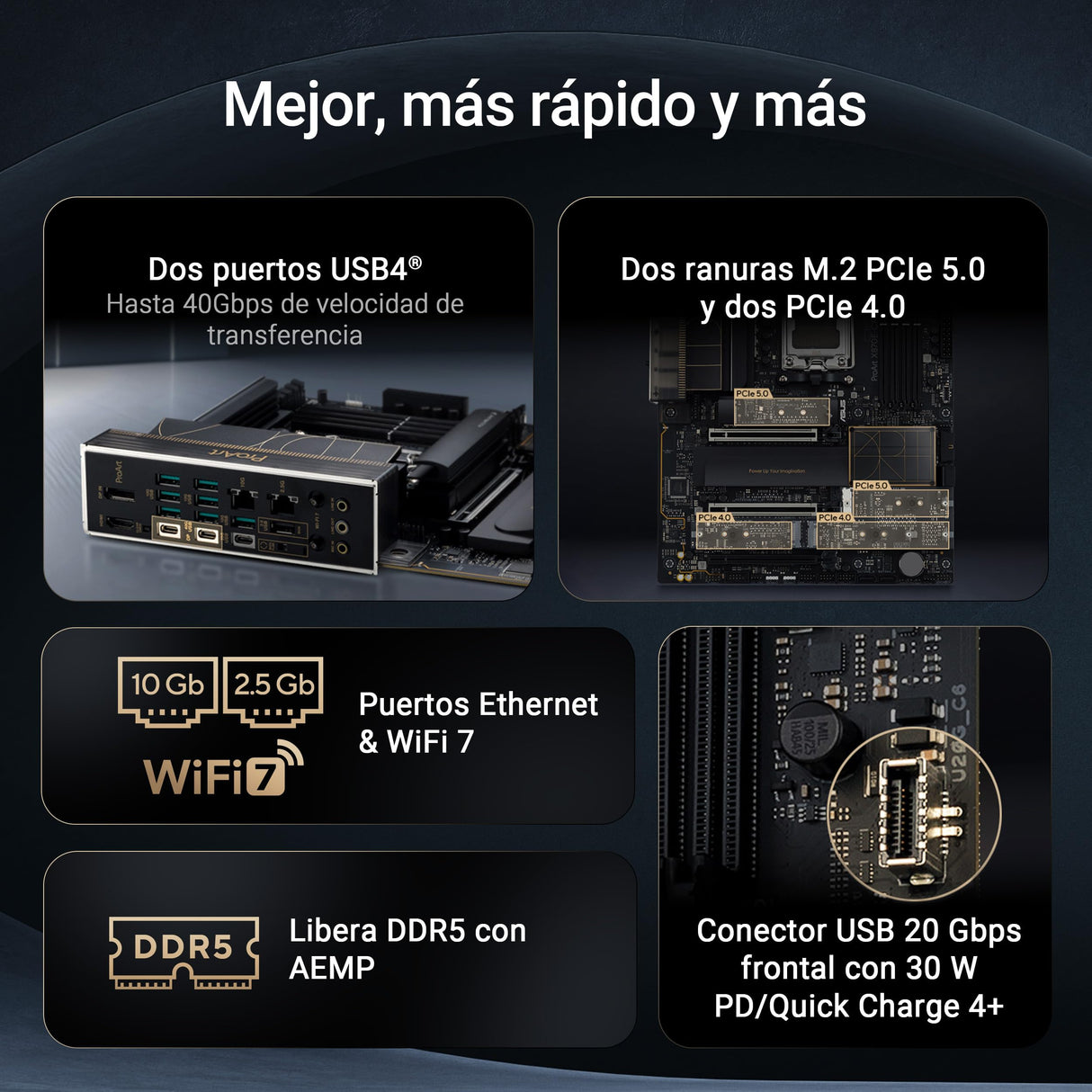 ASUS ProArt X870E-CREATOR WiFi -Placa Base AMD X870E ATX, PCIe 5.0 x16 Compatible con GPU de última generación, 16+2+2 etapas de Potencia, DDR5, Doble USB4, LAN de 10 GB y 2,5 GB, WiFi 7, 4X M.2