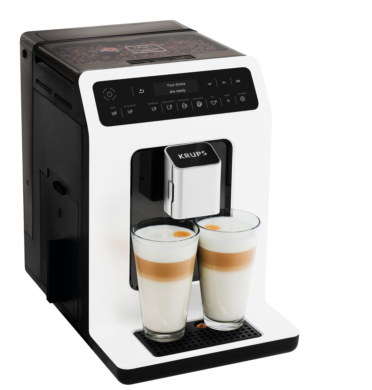 Krups Evidence EA8901 Independiente Totalmente automática Máquina espresso 2.3L 2tazas Blanco - Cafetera (Independiente, Máquina espresso, 2,3 L, Molinillo integrado, 1450 W, Blanco)