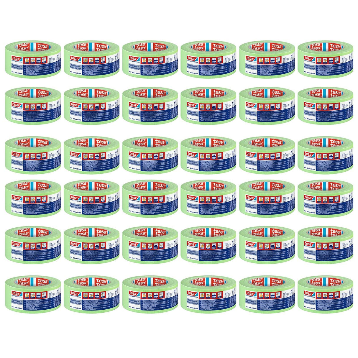 tesa Cinta de tela multiusos 4621, para trabajos de yeso y pintura en interiores y exteriores, para pegar y cubrir, color verde claro, 36 x 50 m x 50 mm, 36 unidades