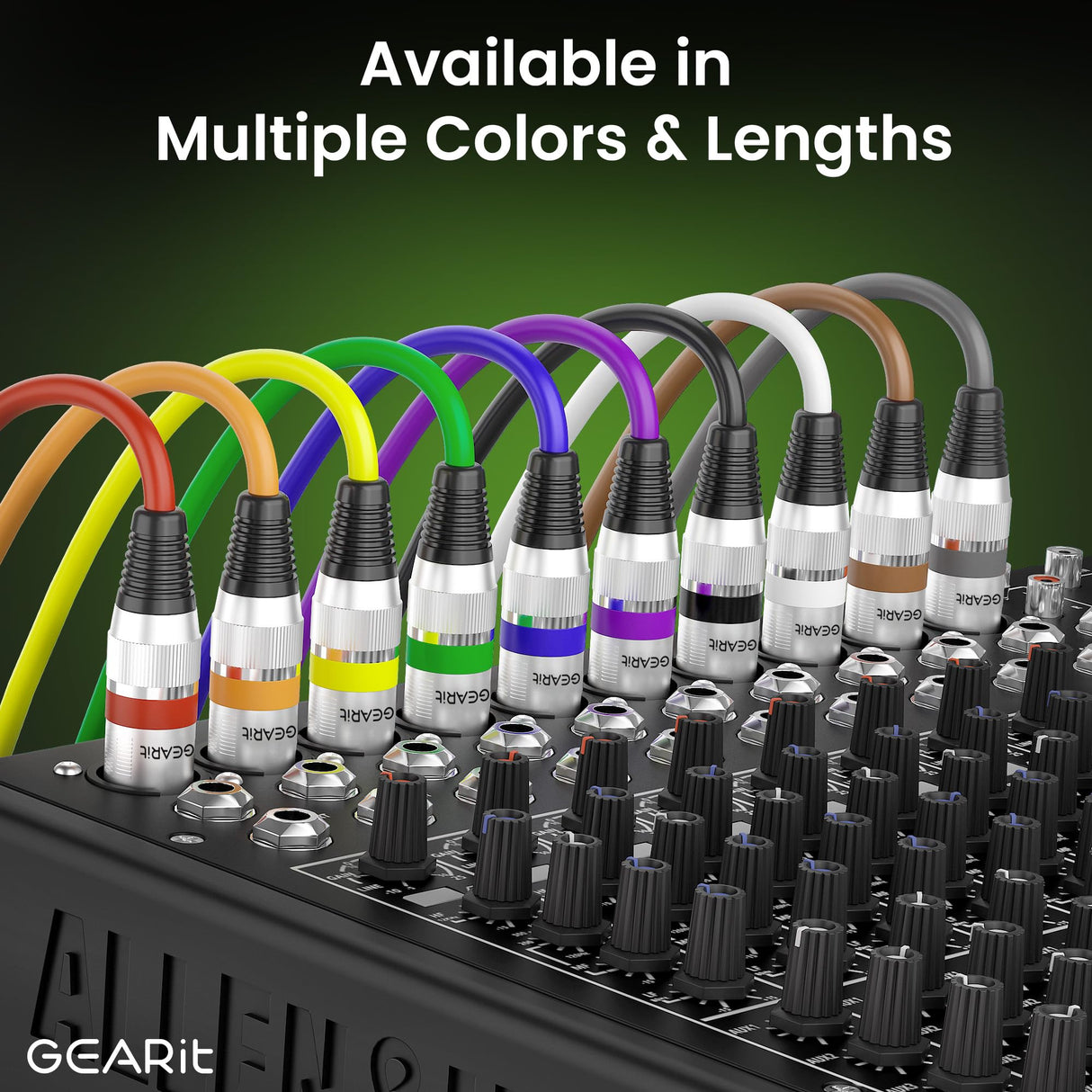 GEARit Cable de micrófono XLR (10 pies, paquete de 6) – Cable de micrófono XLR blindado equilibrado de 3 pines macho a hembra para mezclador, estudio, podcast, multicolor, 10 pies, paquete de 6