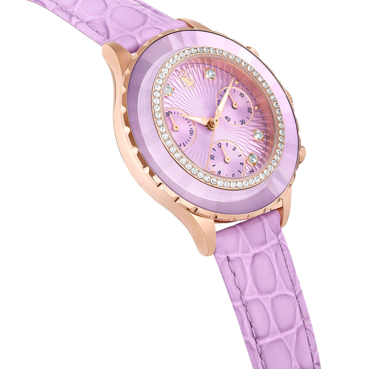 Swarovski Reloj Octea Chrono, Fabricación Suiza, Correa de Piel, Púrpura, Acabado en Tono Oro Rosa
