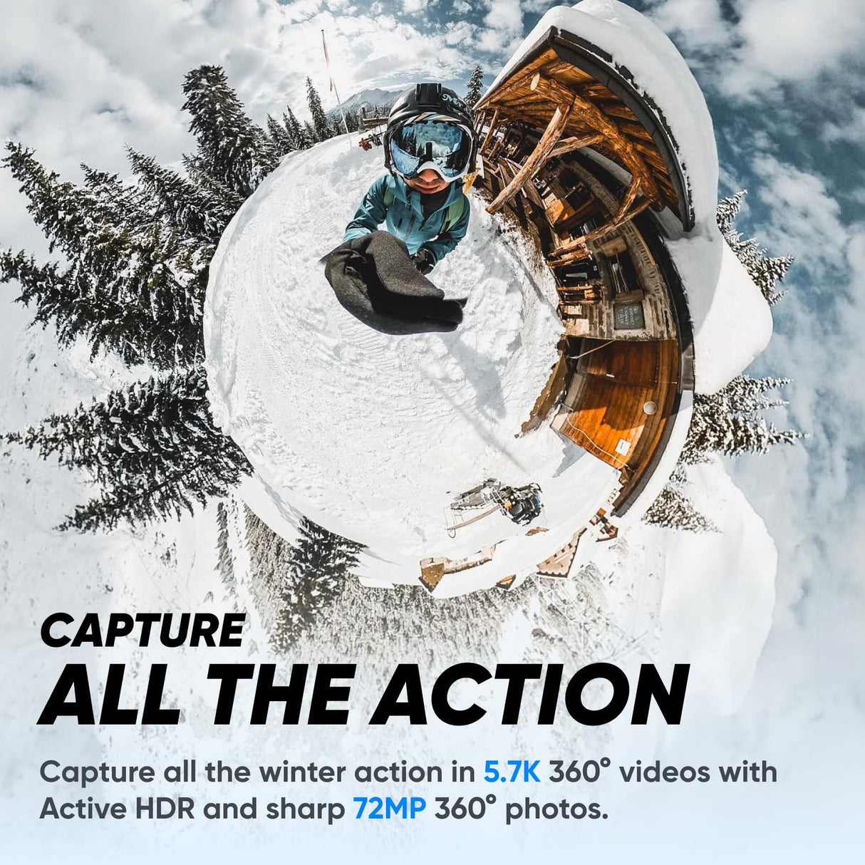 Insta360 X3 Paquete de Nieve - Cámara de acción Impermeable de 360° con Sensor de 1/2", 5,7 K 360°, Fotos de 72 MP a 360°, estabilización, Pantalla táctil de 2,29 Pulgadas, retroalimentación de