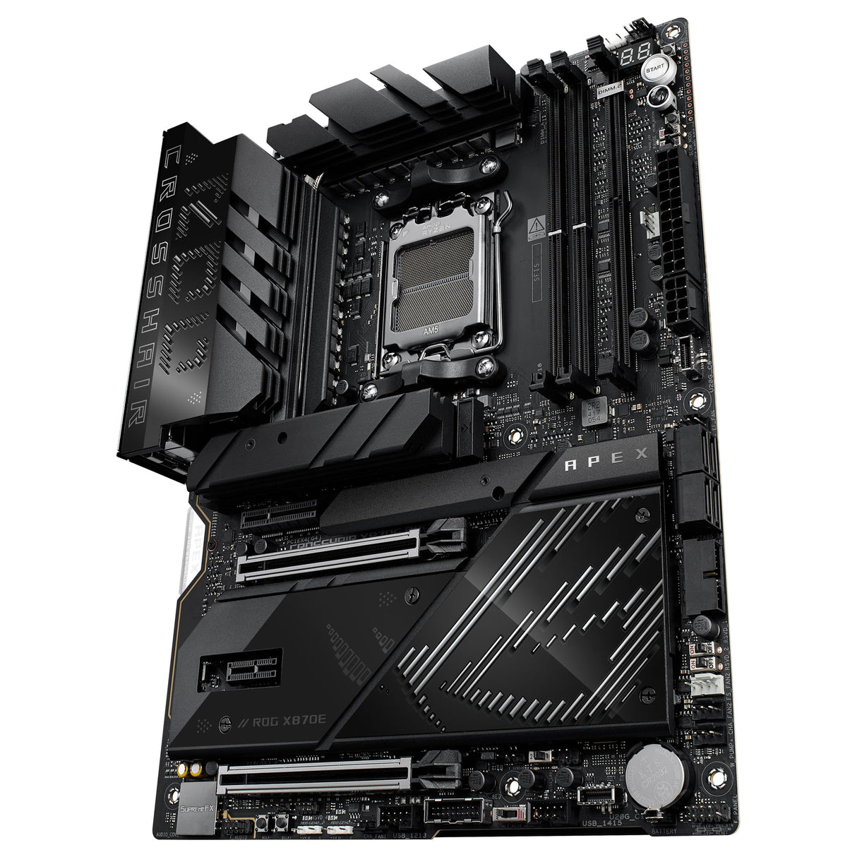 ASUS ROG Crosshair X870E Apex - Placa Base AMD ATX, 18+2+2 etapas de Potencia, Ranuras DDR5, PCIe 5.0 Compatible con GPU de próxima generación, Cinco Ranuras M.2, Wi-Fi 7, USB4, overclocking con IA