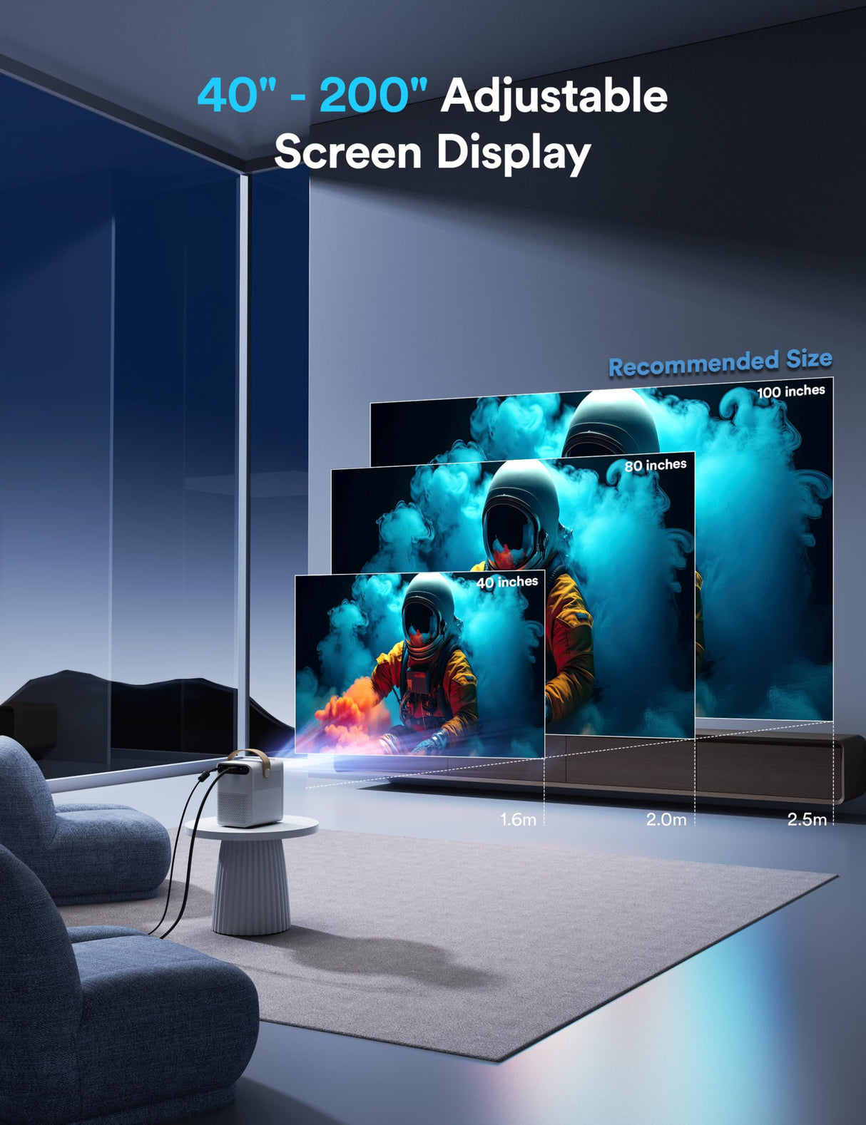 Proyector Portátil, WOLFANG Proyector 4K Soporte, Mini Proyector Portátil 5G WiFi Bluetooth, Full HD 1080P Nativo, 15000 Lúmenes, para Movil/Teléfono/PC/PS4/TV Stick/HDMI, Ideal para Niños como Regalo
