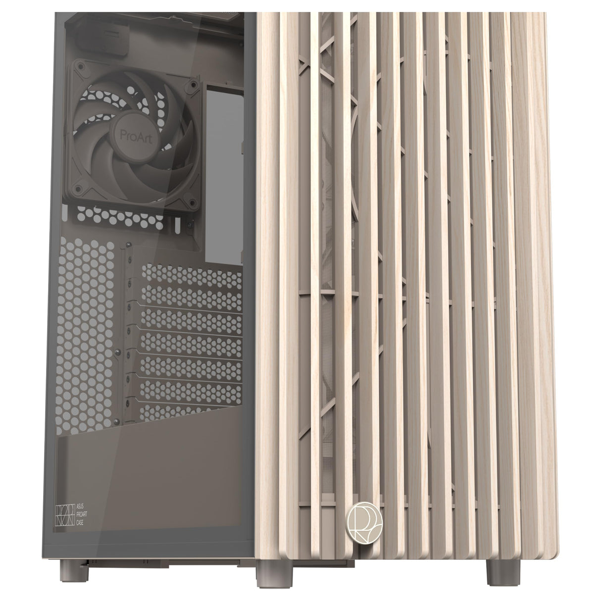 ASUS ProArt PA401 Wood Edition - Chasis ATX con Panel de Vidrio Templado, Compatible con GPU de 314mm, Compatible con radiadores de 240 mm, Dos Ventiladores de 160mm, Soporte de PSU extraíble - Beige