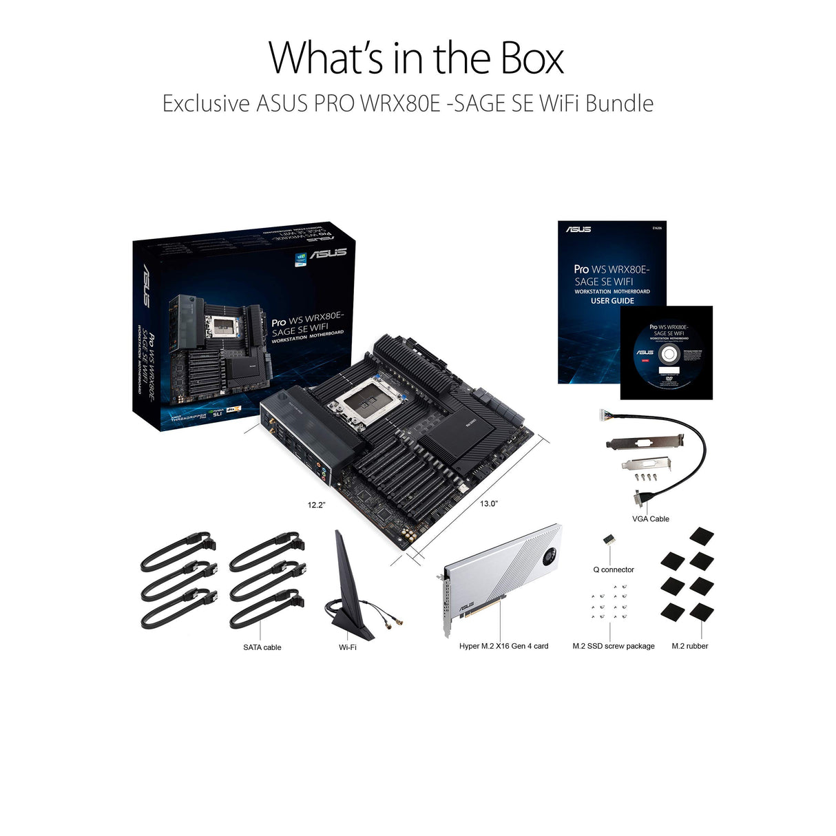 ASUS Pro WS WRX80E-SAGE SE WiFi AMD Threadripper Pro EATX Placa Base (PCIe 4.0, ASMB9-iKVM, 2x10GB LAN, 7xPCIe 4.0 X16, 3xM.2, 2xU.2, 11 Puertos USB 3.2 Gen 2, 8 Canales DDR4 ECC)