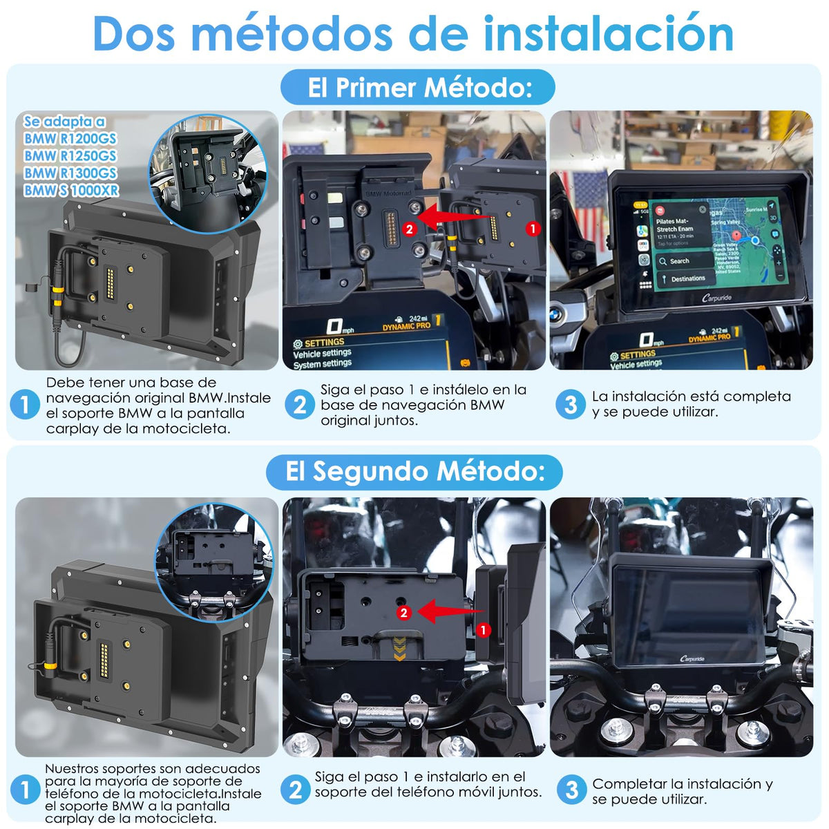 Carpuride W702B - Pantalla GPS Carplay para Motocicleta con Soporte Personalizado para BMW Motorbike, Inalámbrico CarPlay y Android Auto, Portátil 7 Pulgadas Impermeable Táctil Pantalla, Bluetooth