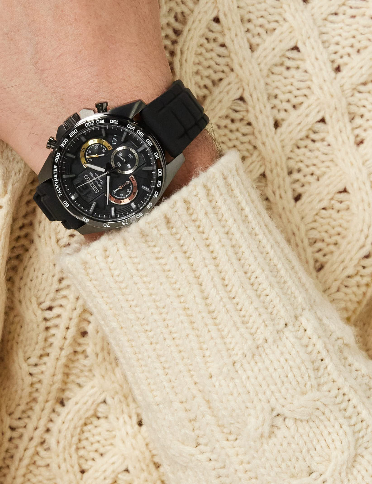 Seiko Reloj Analógico para Hombre de Cuarzo con Correa en Silicona SSB349P1