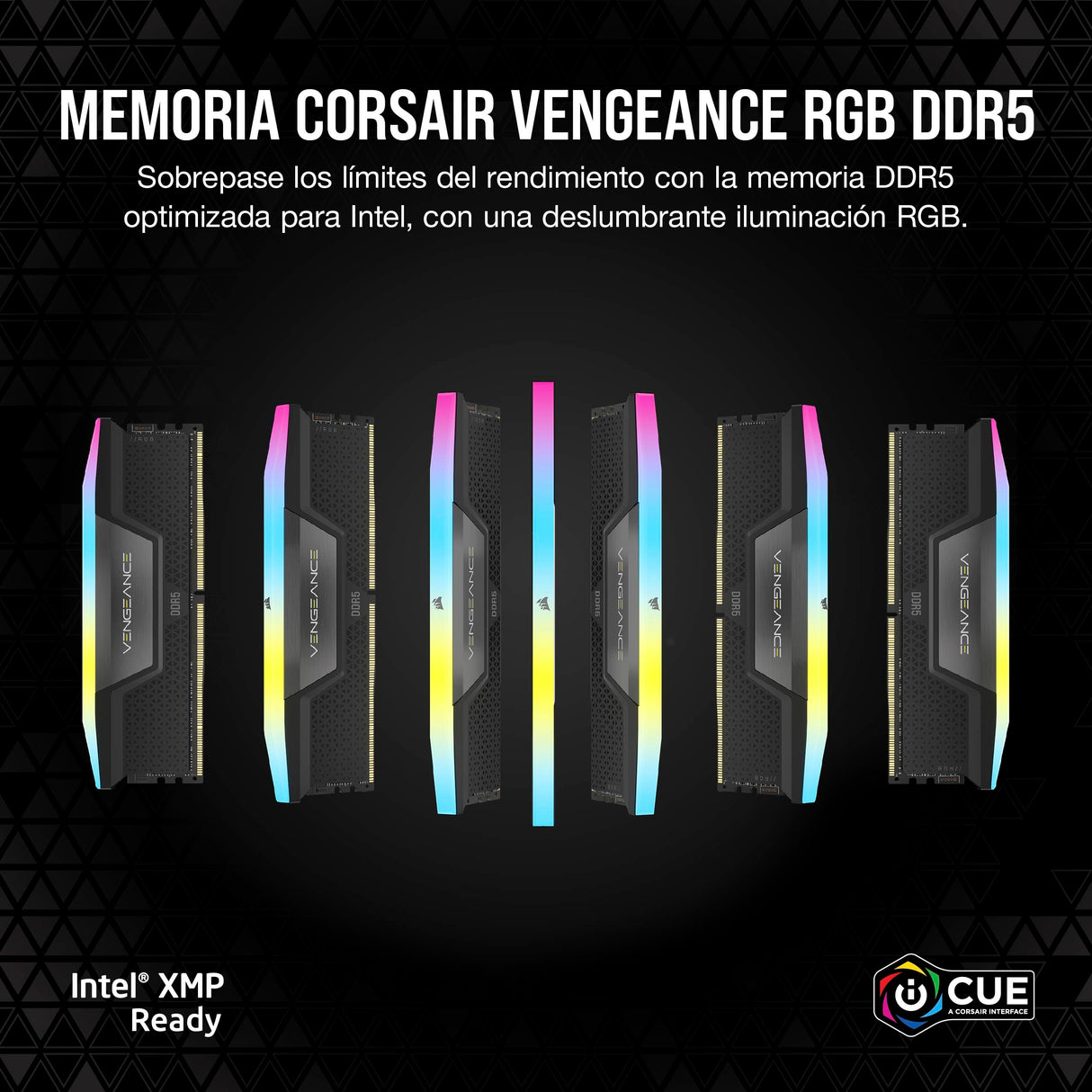 Corsair Vengeance RGB DDR5 64GB (2x32GB) 6400MHz C32 Intel Memoria per Desktop (Regulación de Voltaje a Bordo, Perfiles XMP 3.0 Personalizados, Factor de Forma Compacto, Optimizadas para Intel) Negro