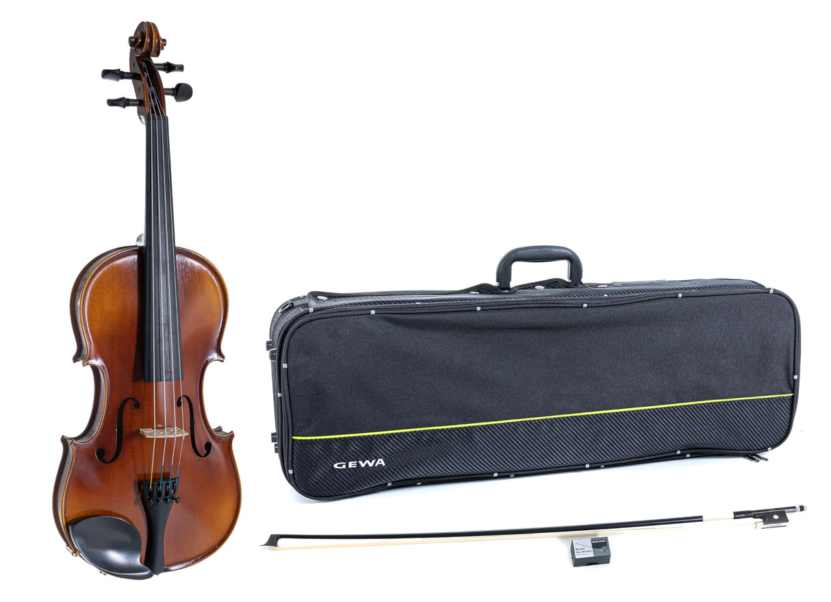 GEWA Violín serie Allegro VL 1-4/4 listo para usar, incluye estuche para violín, arce europeo macizo y abeto, pintado a mano, arco de carbono, cuerdas Larsen Aurora