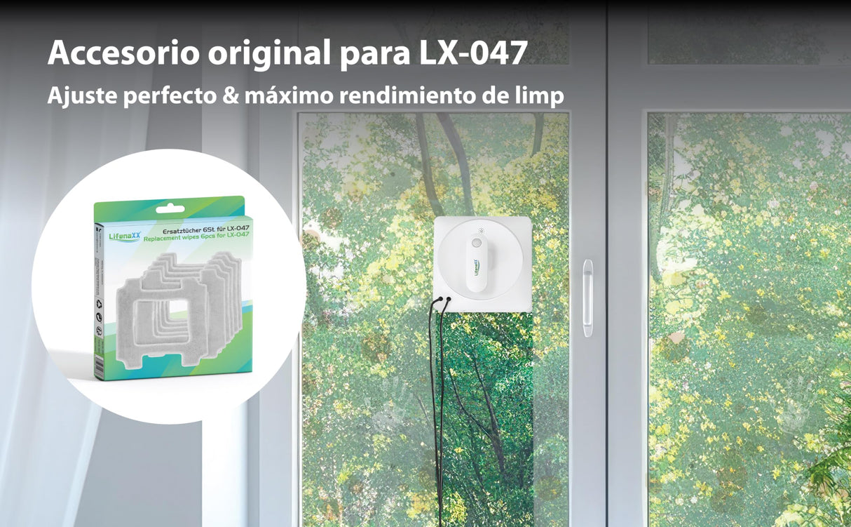 Lifenaxx LX-047, robot eléctrico limpiacristales avanzado con 4 boquillas de pulverización, 4 programas de limpieza, motor sin escobillas, mando a distancia - también para las ventanas sin marco