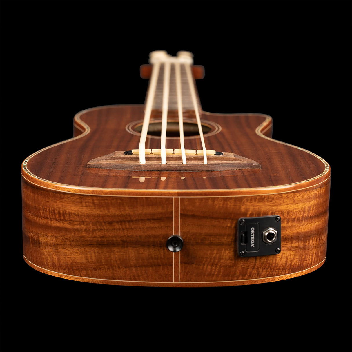 Ortega Guitars Travel Bass electro-acústico - fretless - Serie Lizard - Ukelele bajo - incluye Gigbag - Acacia, Mahagony (CAIMAN-FL-GB)