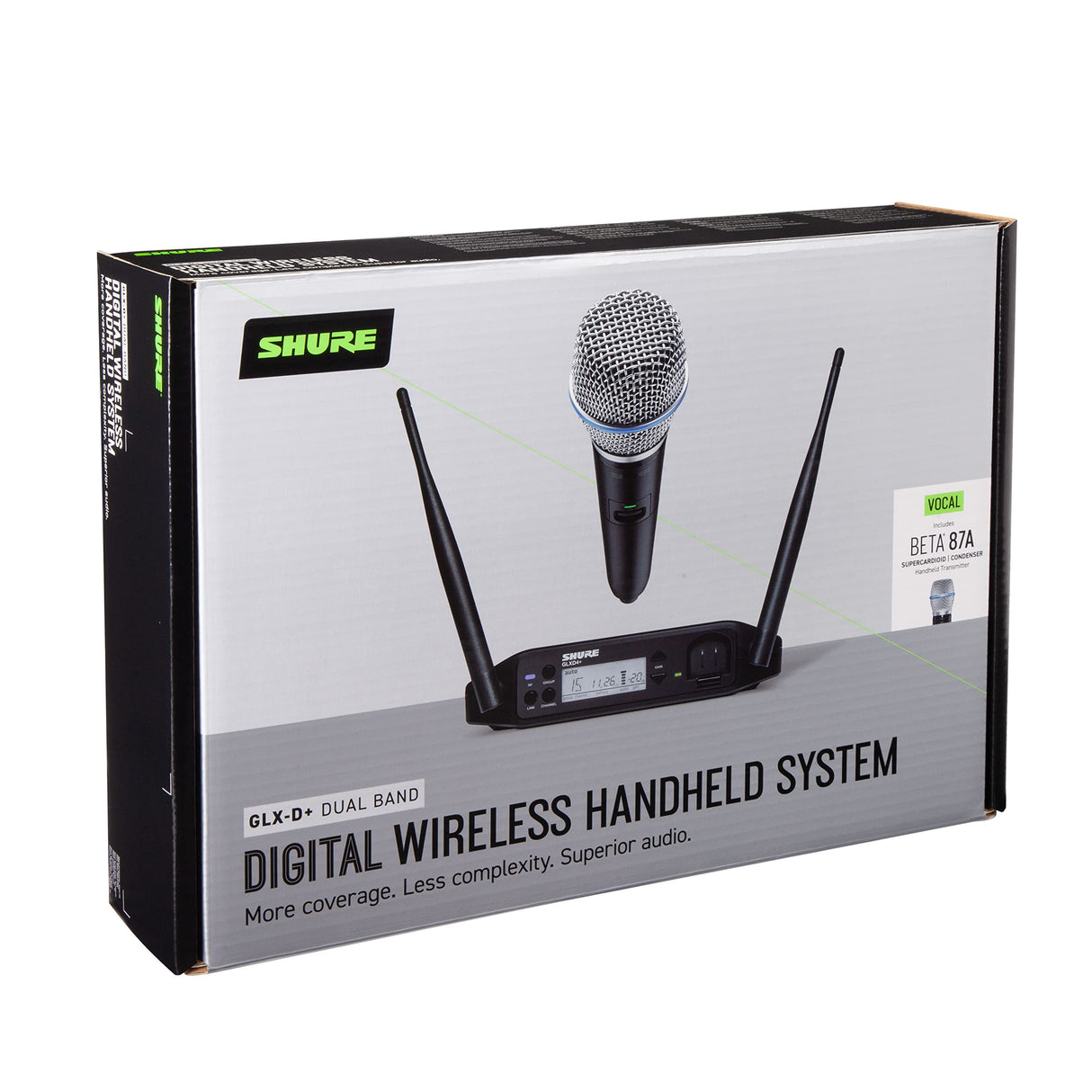 Micrófono inalámbrico Shure GLXD24+/B87A para Iglesias, Karaoke y Voces - Batería de 12 Horas, Alcance de 30m | Micrófono Vocal Beta 587, Receptor de Canal único.