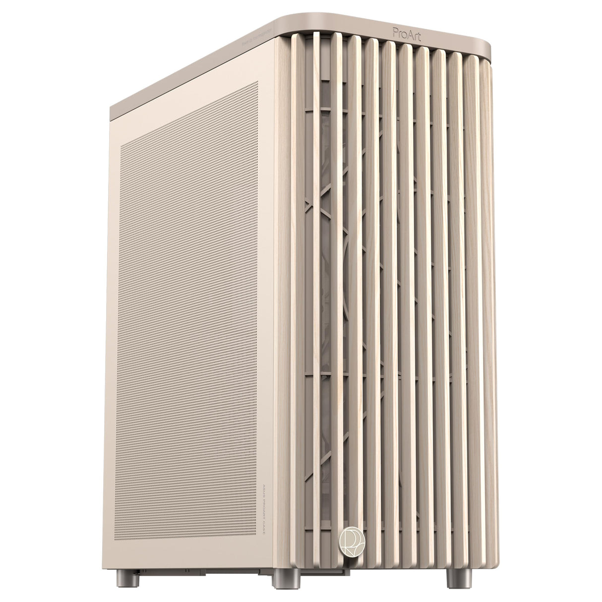 ASUS ProArt PA401 Wood Edition - Chasis ATX con Panel de Malla, Compatible con GPU de 314mm, Compatible con radiadores de 240 mm, Dos Ventiladores de 160mm, Soporte de PSU extraíble - Beige