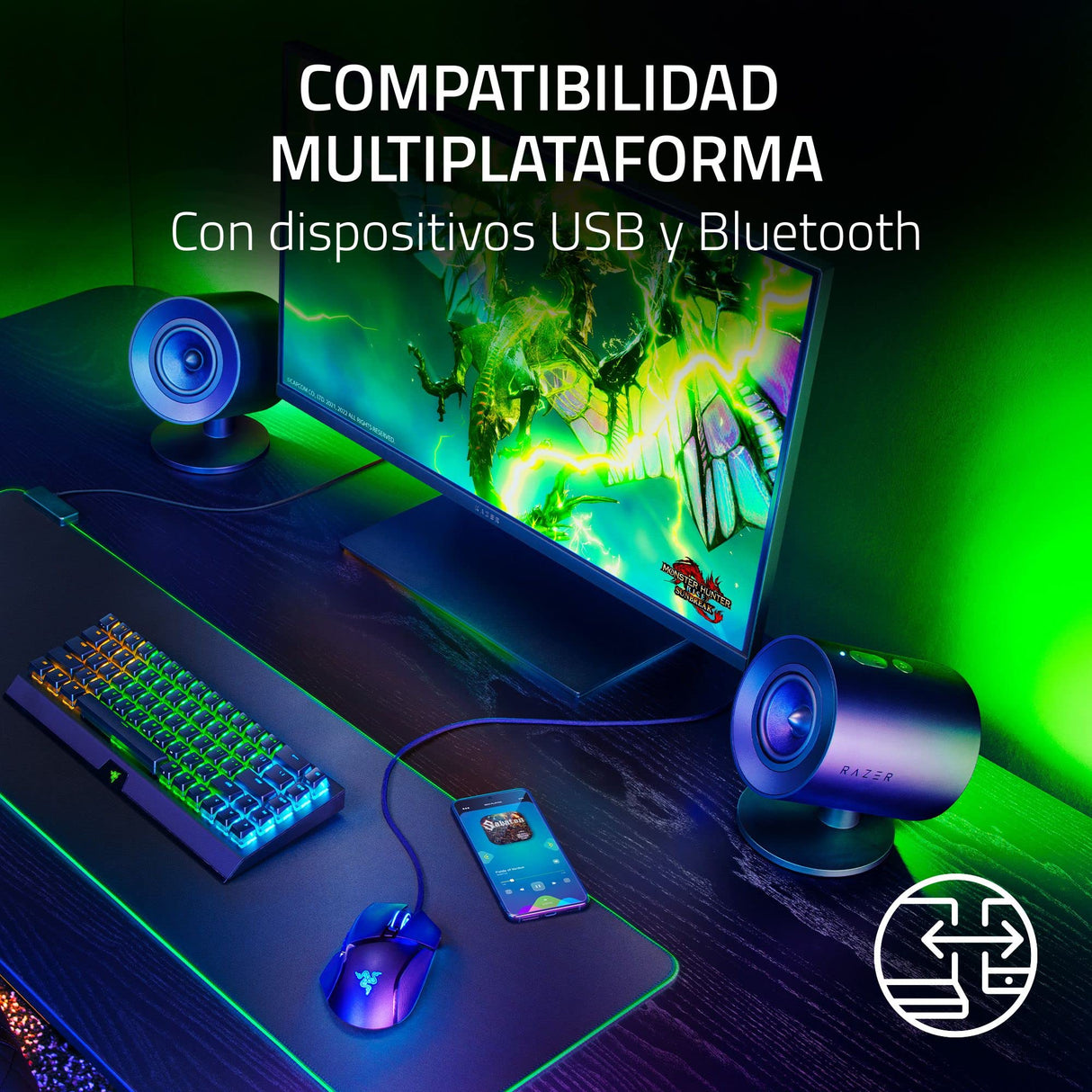 Razer Nommo V2 - Altavoces Gaming de Rango Completo 2.1 para PC con Subwoofer con Cable (Diafragmas de Gama Completa de 3 pulgadas con Correctores de Fase de Aluminio, THX Spatial Audio) Negro