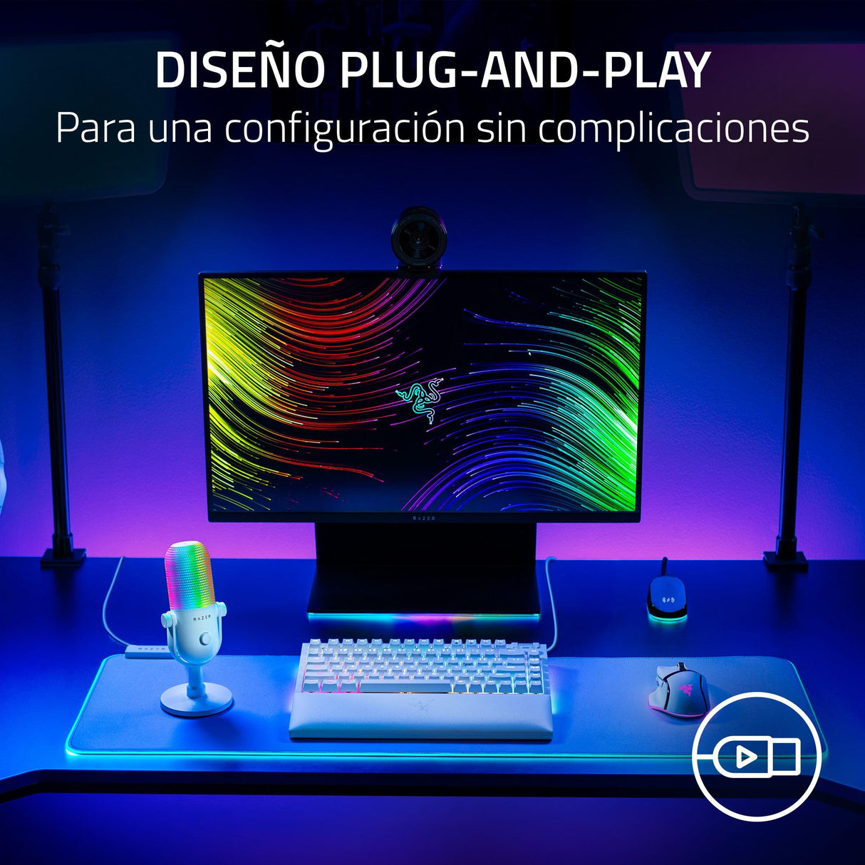 Razer Seiren V3 Chroma - Micrófono USB RGB - Micrófono de Condensador supercardioide con Tap-to-Mute (iluminación reactiva, limitador de Ganancia Digital y Amortiguador Integrado) Blanco