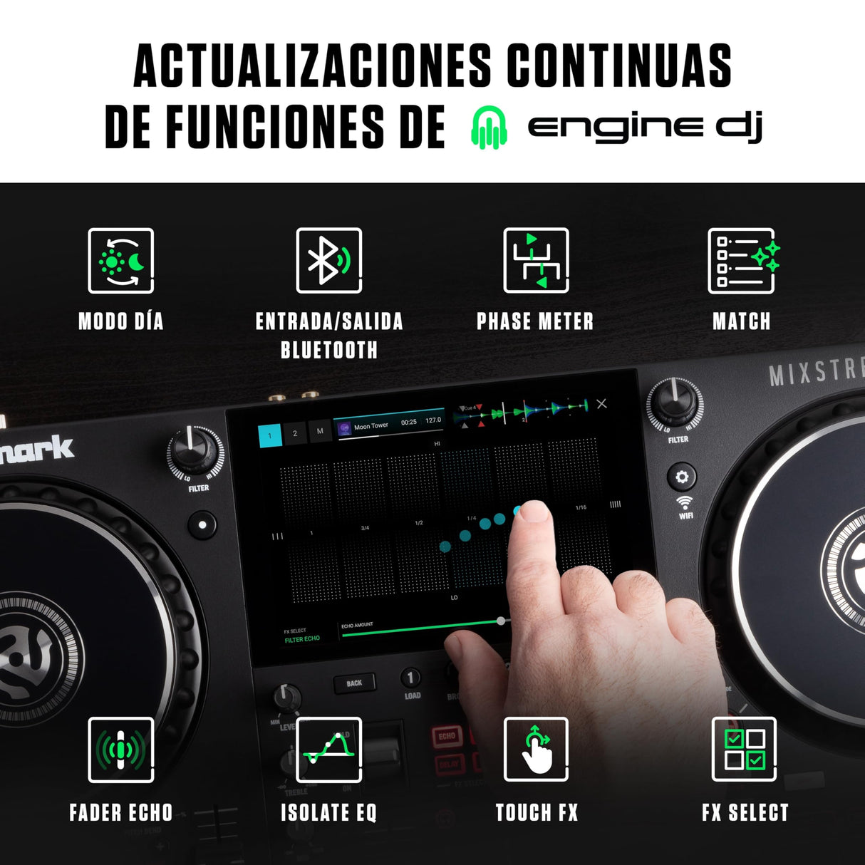 Numark Mixstream Pro+ Controlador DJ, separación de stems, 2 decks, streaming por wifi, mezclador, pantalla táctil 7" y altavoces; Serato y Virtual DJ