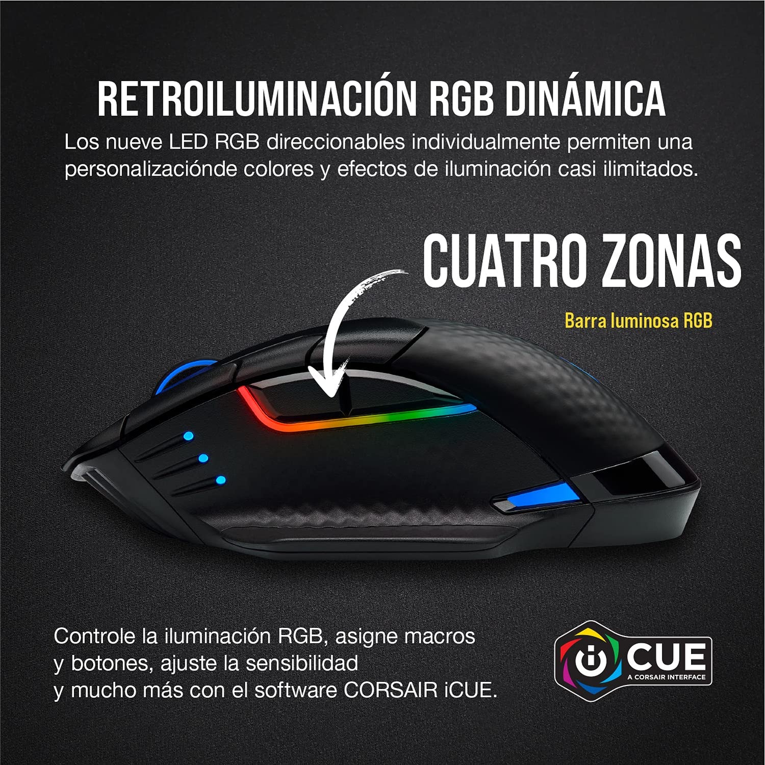 Corsair DARK CORE RGB PRO Ratón Inalámbrico FPS/MOBA para Juegos - 18.000 PPP - 8 Botones Programables - Inalámbrico Sub-1ms - Compatible con iCUE - PC, Mac, PS5, PS4, Xbox - Negro