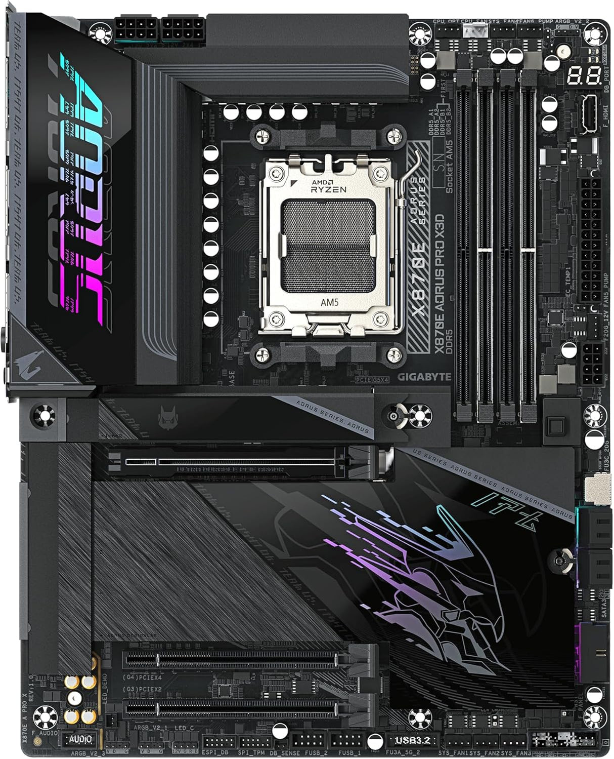 GIGABYTE X870E AORUS Pro X3D Motherboard - Supports AMD Ryzen 9000 Processors, 18+2+2 Phase Digital VRM, up to 9000MHz DDR5 (O.C.), 2xPCIe 5.0 + 2xPCIe 4.0, Wi-Fi 7, 5GbE LAN, USB 4