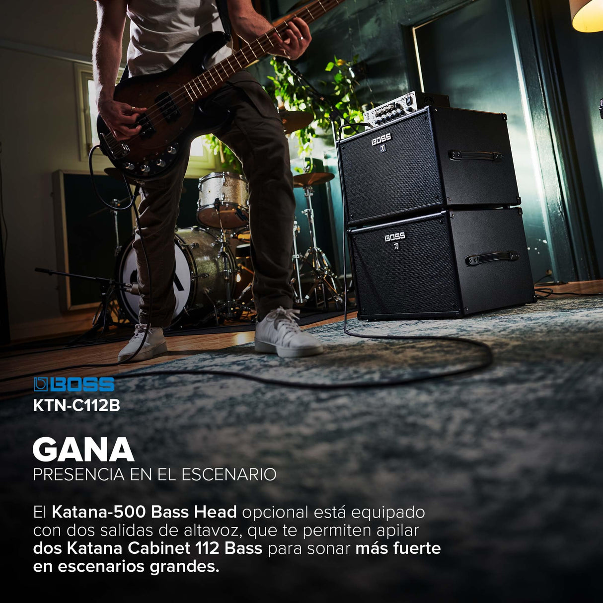 BOSS Katana Cabinet 112 Bass | Pantalla de Altavoz de Alto Rendimiento para bajistas Profesionales | Diseño Compacto con 500 vatios de Potencia | Woofer de 12 Pulgadas de la Serie Eminence Neodymium