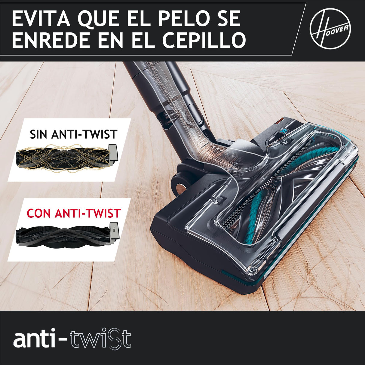 HOOVER Aspiradora Escoba sin Cable Ligera HF2, con 500 PowerTime, Que compacta el Polvo para Extender la Potencia de succión, Boquilla multisuperficie con Cepillo antienredos con Luces LED, HF2Z10H