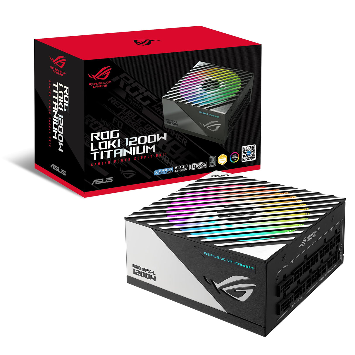 ASUS ROG Loki SFX-L 1200W Titanium - Fuente de alimentación Totalmente Modular, 80+ Titanium, Ventilador ARGB PWM de 120 mm, Aura Sync, Compatible con ATX 3.0, Compatible con PCIe 5.0