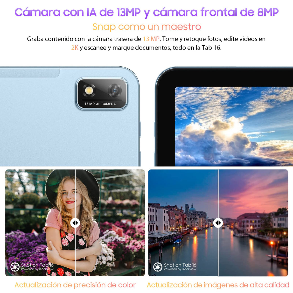 Blackview Tablet 11 Pulgadas, 14(8+6)GB RAM + 256GB ROM(1TB TF) 2K FHD Pantalla - Para Android 12, 4G LTE & 5G WiFi, 7680mAh, Widevine L1, 4 Altavoces/8MP+13MP/Face ID/GPS/OTG
