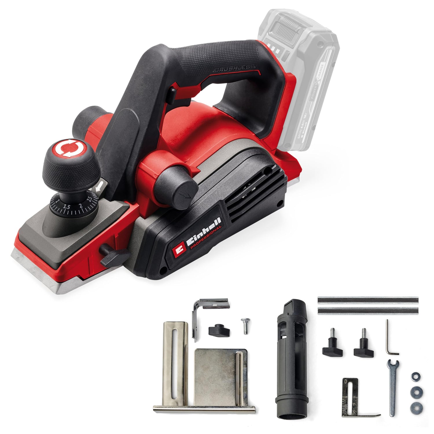 Einhell Professional Depilo manual con batería TP-PL 18/3 Li BL-Solo Power X-Change (18V, sin escobillas, ancho de cepillado de 82 mm, ancho de viruta hasta 3 mm, eje de cuchilla, zapata, sin batería)