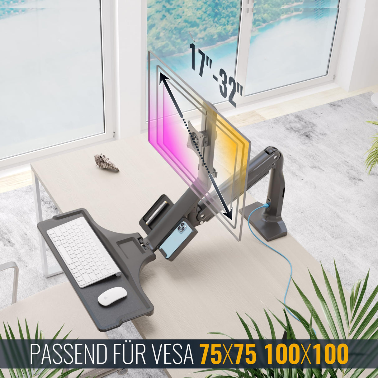 RICOO Soporte Monitor Mesa Brazo articulado Giratorio Inclinable Pantalla PC 17-32" (43-81cm) TS5411 Stand para monitores VESA 75x75 100x100