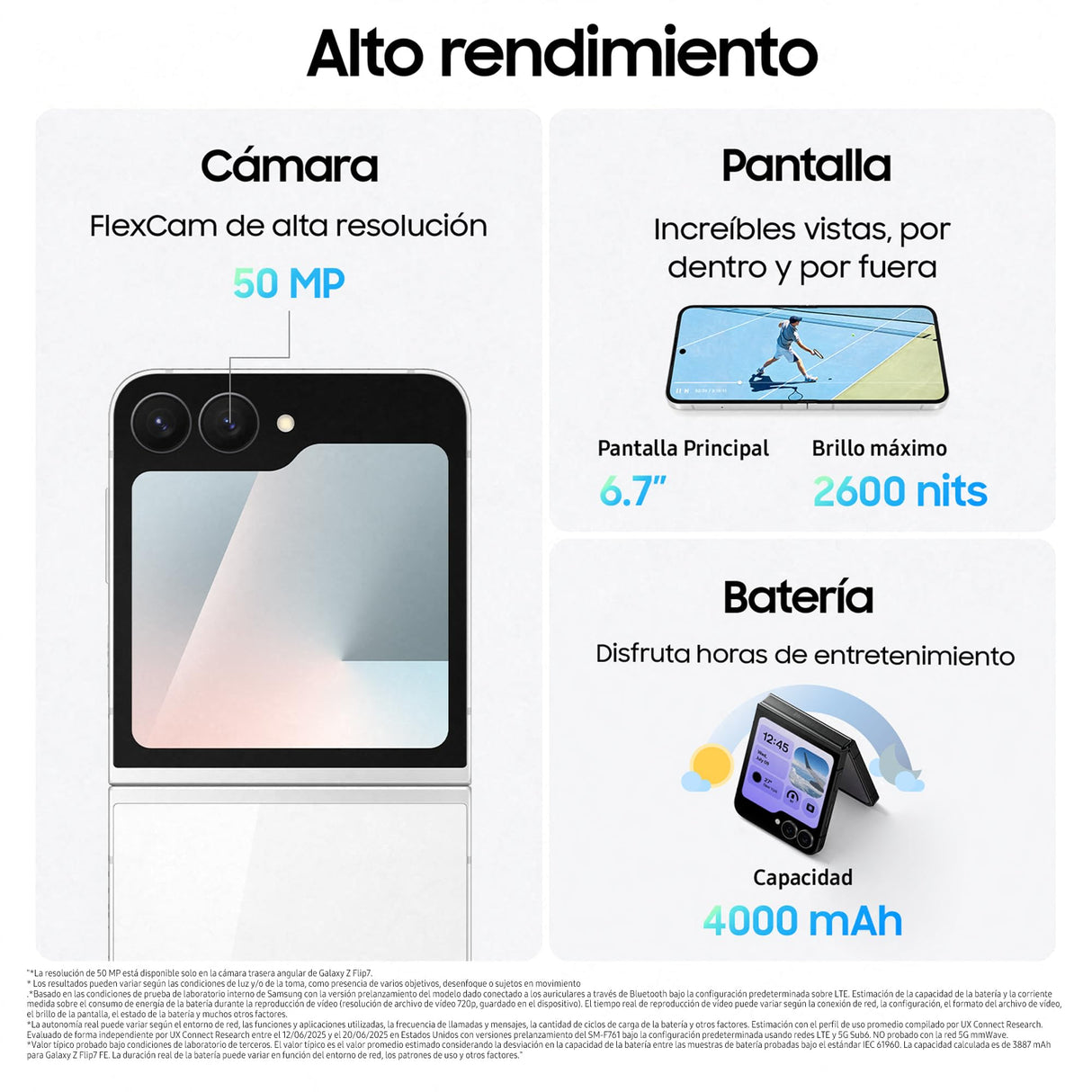 Samsung Galaxy Z Flip7 FE 128GB - Teléfono con IA, Diseño Plegable, Pantalla Frontal Amplia, Cámara 50MP, Memoria 8GB, Batería 4000 mAh, Garantía 3 Años + 1 año Extra, Blanco (Versión Española)