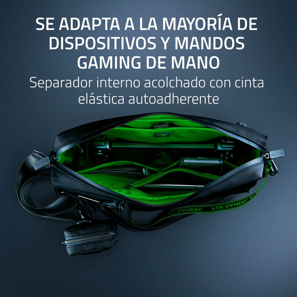Razer Xanthus Crossbody Bolsa - Se adapta a Kishi, Steam Deck, Nintendo Switch - Nylon repelente al agua - Minibolsillo desmontable para auriculares - 3 bolsillos externos y 3 internos