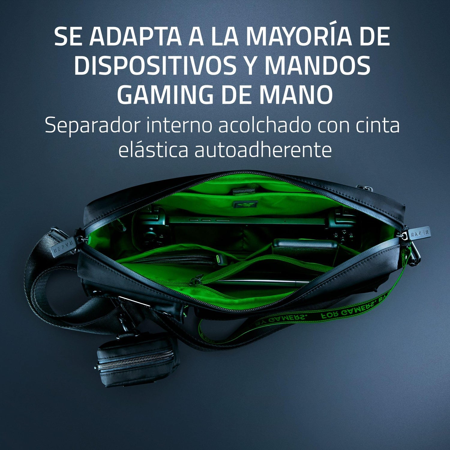 Razer Xanthus Crossbody Bolsa - Se adapta a Kishi, Steam Deck, Nintendo Switch - Nylon repelente al agua - Minibolsillo desmontable para auriculares - 3 bolsillos externos y 3 internos