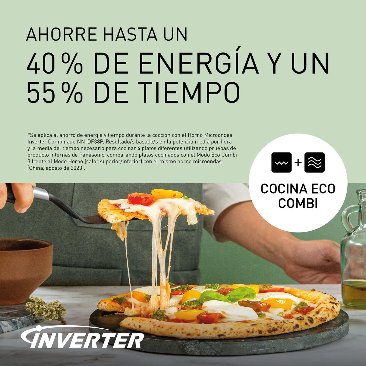 Panasonic NN-DF37PWEPG Horno Microondas y Grill, 1000W, 23L, Inverter, Modo Eco Combi, Plato no Giratorio, 16 Programas Automáticos, Bandeja Esmaltada, Rejilla Alambre, Fácil Limpieza, Blanco