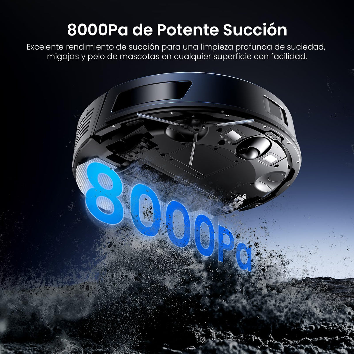 Proscenic Q8 MAX Robot Aspirador y Fregasuelos Potente 8000Pa/200 Min, Robot Aspirador con Sistema de Navegación Láser Inteligente, App y Alexa/Google/Siri, para Moqueta y Pelo de Mascotas/Suelos