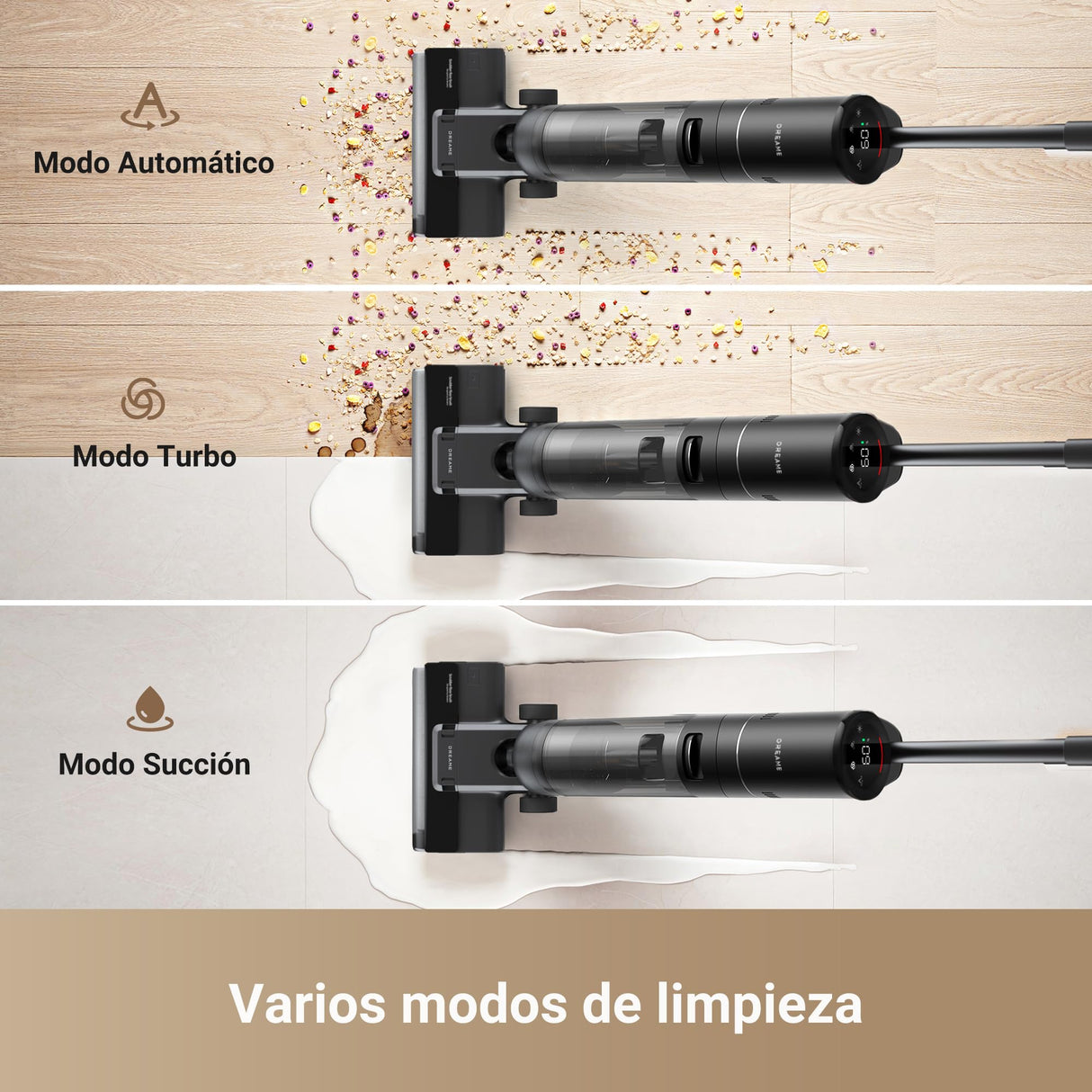 dreame H12S Aspiradora en Seco y Húmedo, 16000Pa Potencia Aspiradora Escoba Sin Cable, Múltiples Modos de Limpieza, Secado con Aire Caliente, Detección Inteligente de Suciedad, Negro