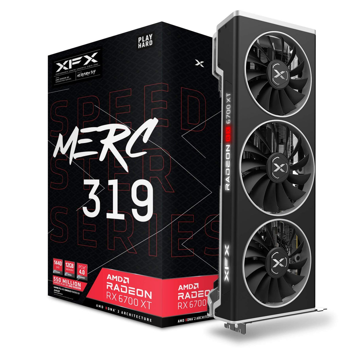 XFX Speedster MERC319 AMD Radeon RX 6700 XT - Tarjeta gráfica para Juegos (12 GB, GDDR6, HDMI 3xDP, AMD RDNA 2 RX-67XTYTBDP)