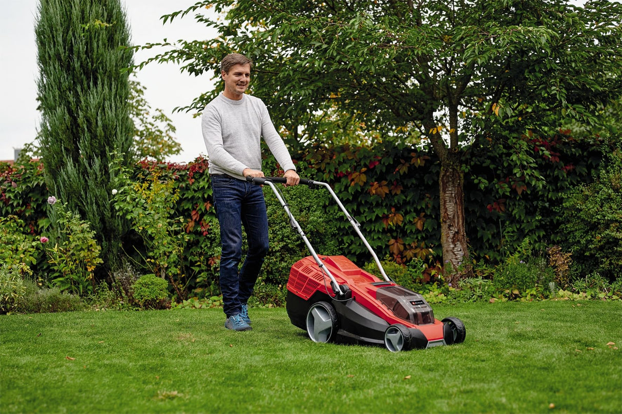 Einhell Cortacésped inalámbrico GE-CM 36/43 Li M-Solo (Ion de Litio, 36 V, hasta 600 m², Ancho de Corte de 43 cm, Ajuste de Altura de Corte Central de 6 Niveles).