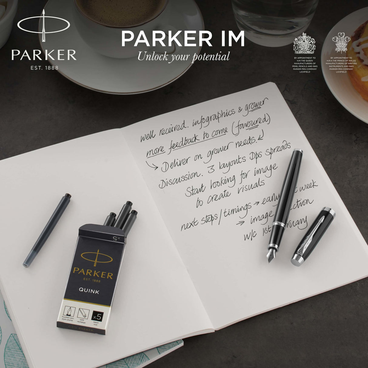 PARKER IM, pluma estilográfica de color plateado cálido Premium, con plumín fino y recambio de tinta azul (1931684)