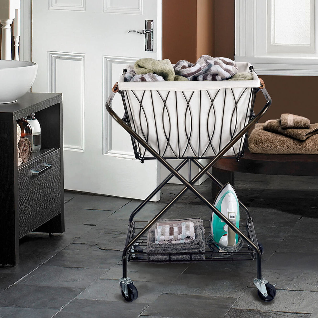 Artesa Verona - Carrito plegable para la colada con cesta, color negro