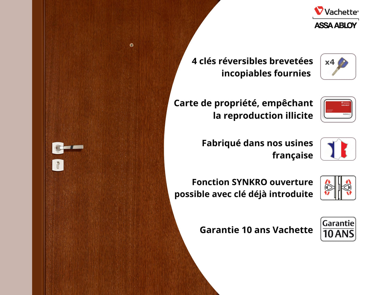 Vachette RADIALis – Cilindro de cerradura desmontable SYNKRO 32,5 x 32,5 mm Inox, seguridad máxima, para puerta exterior, puerta de entrada – 4 llaves no copiables, tarjeta de propiedad