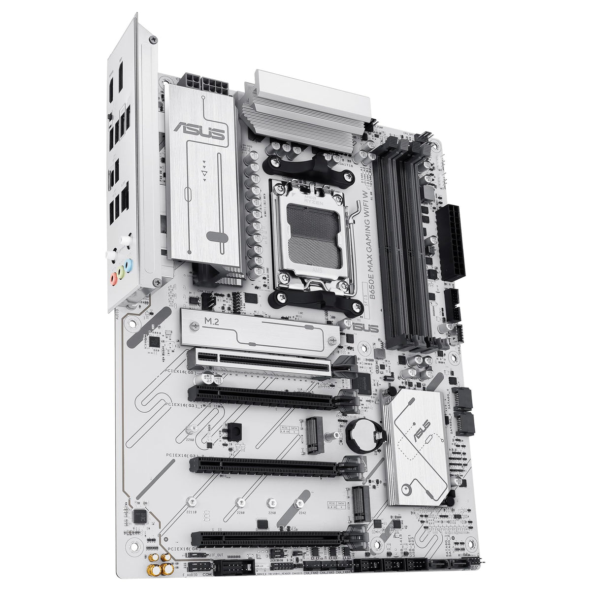 ASUS B650E MAX Gaming WiFi W - Placa Base AMD B650 ATX, Blanco, DDR5, PCIe 5.0, Ranuras M.2, Wi-Fi 6E, 2.5Gb Ethernet, DisplayPort, HDMI, USB Tipo-A y Tipo-C, BIOS Flashback, Aura Sync