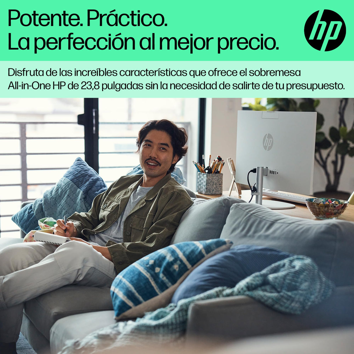 HP All-in-One 24-cr0007ss - Ordenador de sobremesa de 23,8" FHD (AMD Ryzen 5 7520U, 16GB RAM, 512GB SSD, AMD Radeon Graphics, Windows 11 Home) Blanco - Teclado QWERTY Español