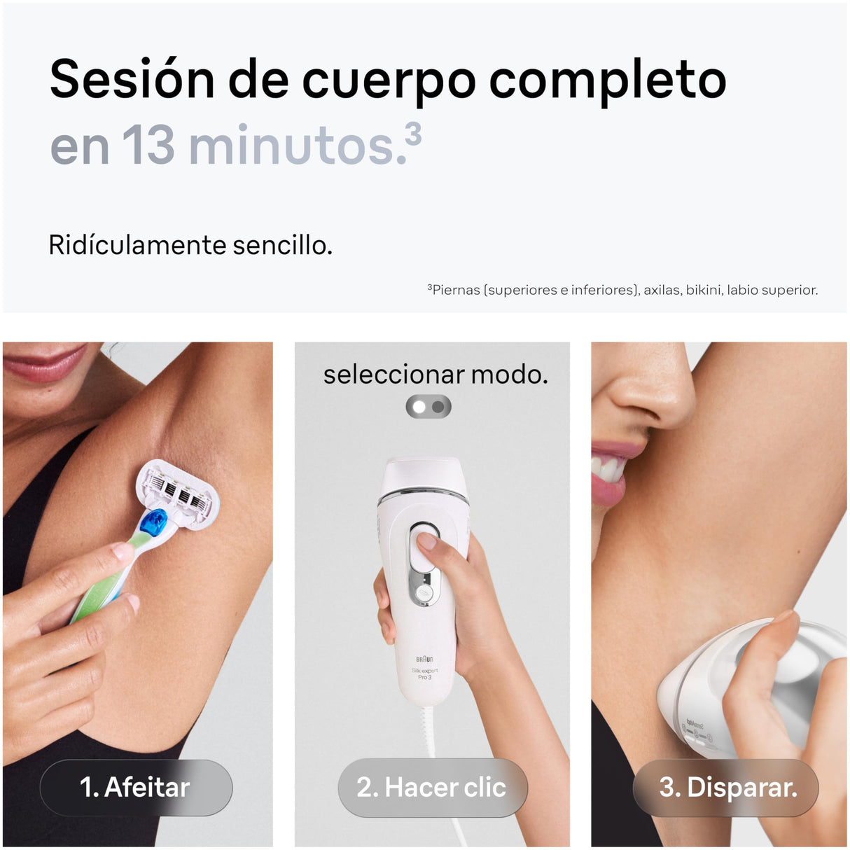 Braun Luz Pulsada Silk-expert Pro 3, Eliminación Del Vello En Casa, Alternativa a Depilación Láser, Depiladora IPL Con Funda y 3 Cabezales Para Cara y Cuerpo, Blanca/Plateada, PL3230