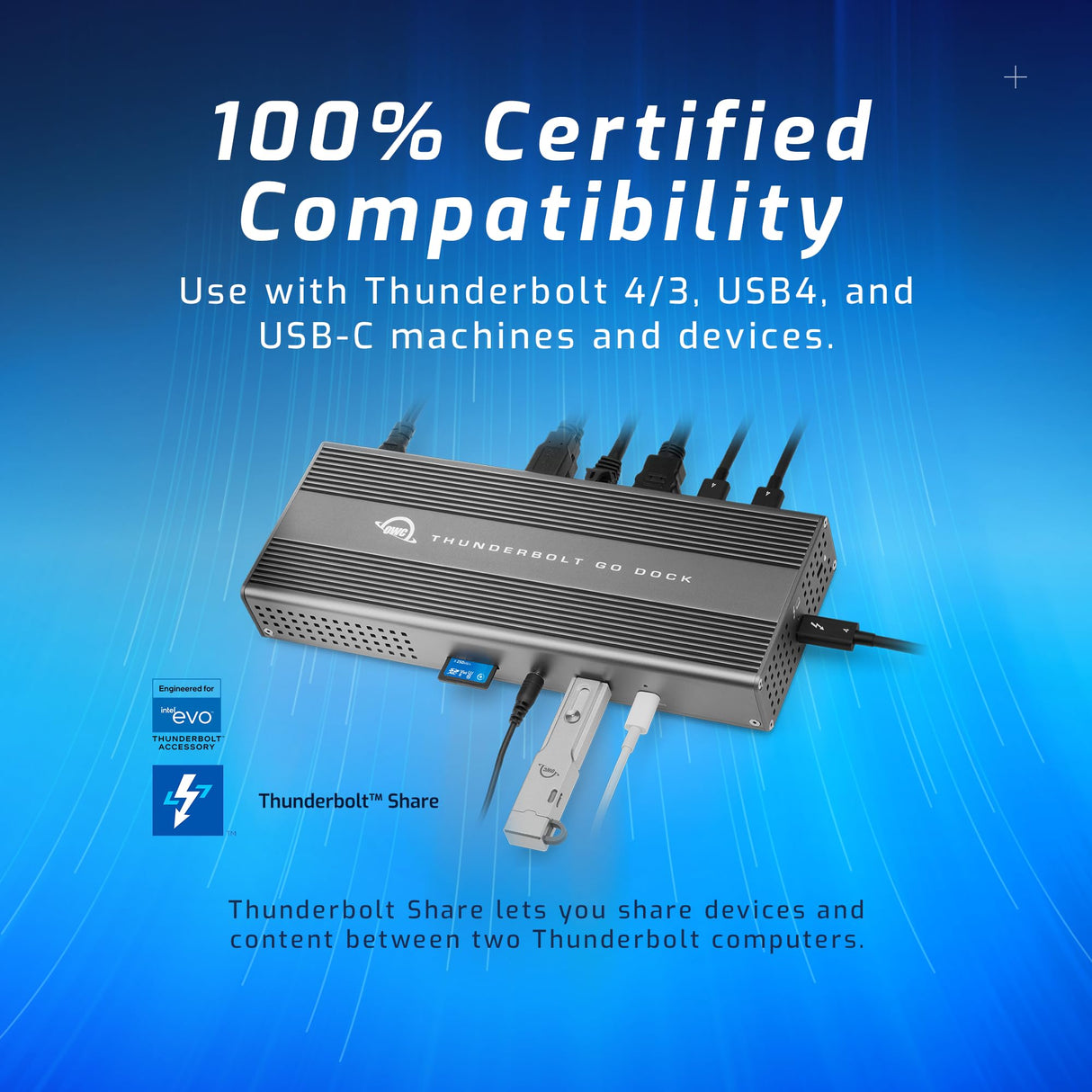 OWC Thunderbolt Go Dock, 11 Puertos, Thunderbolt 4, Fuente de alimentación integrada, Carga de 90 W, Compatible con Mac Thunderbolt y USB-C, PC, Chromebooks y Dispositivos Android, OWCTB4DKG11P