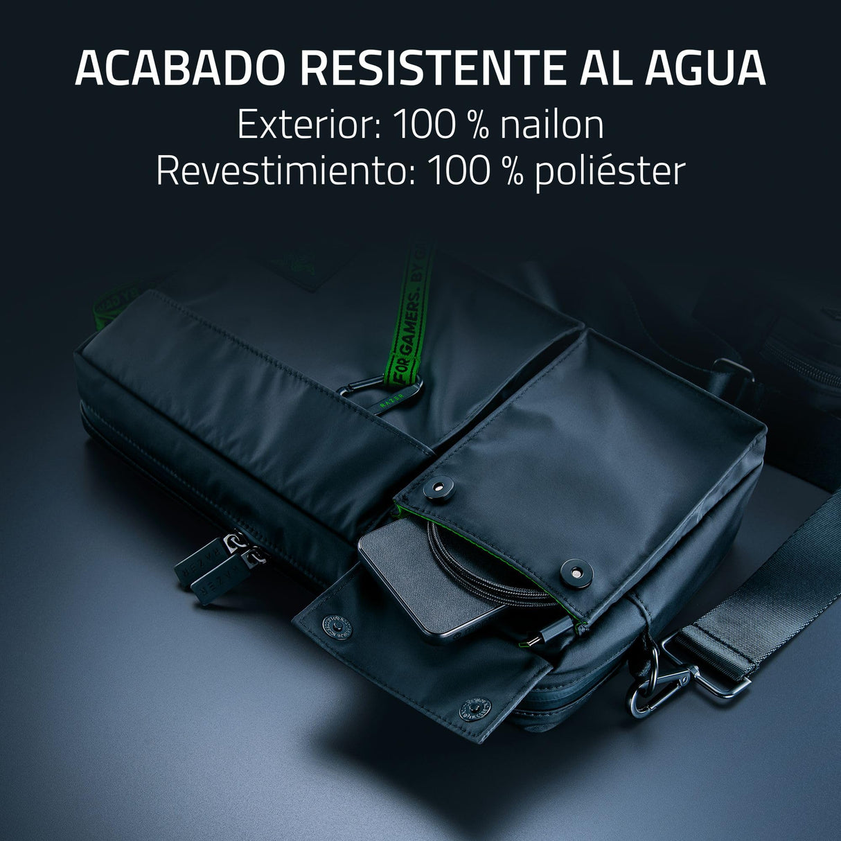 Razer Xanthus Crossbody Bolsa - Se adapta a Kishi, Steam Deck, Nintendo Switch - Nylon repelente al agua - Minibolsillo desmontable para auriculares - 3 bolsillos externos y 3 internos