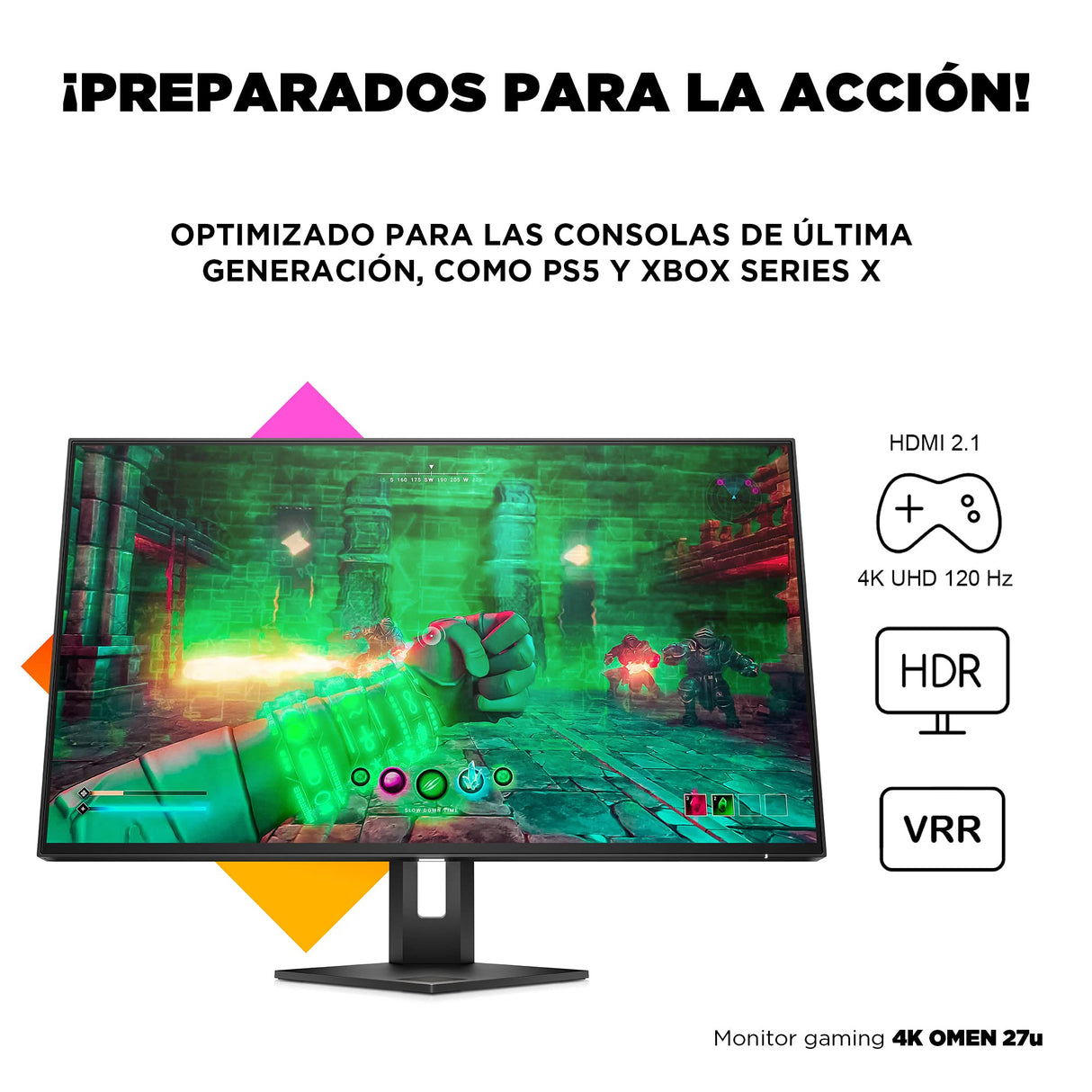 HP OMEN 27u 4K- Monitor Gaming de 27" Ultra HD (3840 x 2160 a 144Hz, 1ms, IPS, 16:9, HDMI, AMD Freesync Premium Pro, DisplayPort, HDR 400, Eyesafe, Antirreflectante, Compatibles con Consolas) Negro