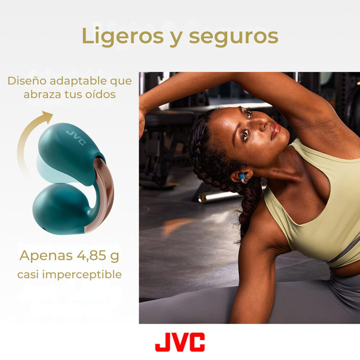 JVC Auriculares Inalámbricos Bluetooth | 24h de Batería y Carga Rápida | Oreja Abierta | Ligeros y Resistentes al Agua | Deportivos con IPX4 y Control Táctil - HA-NP1T Blanco