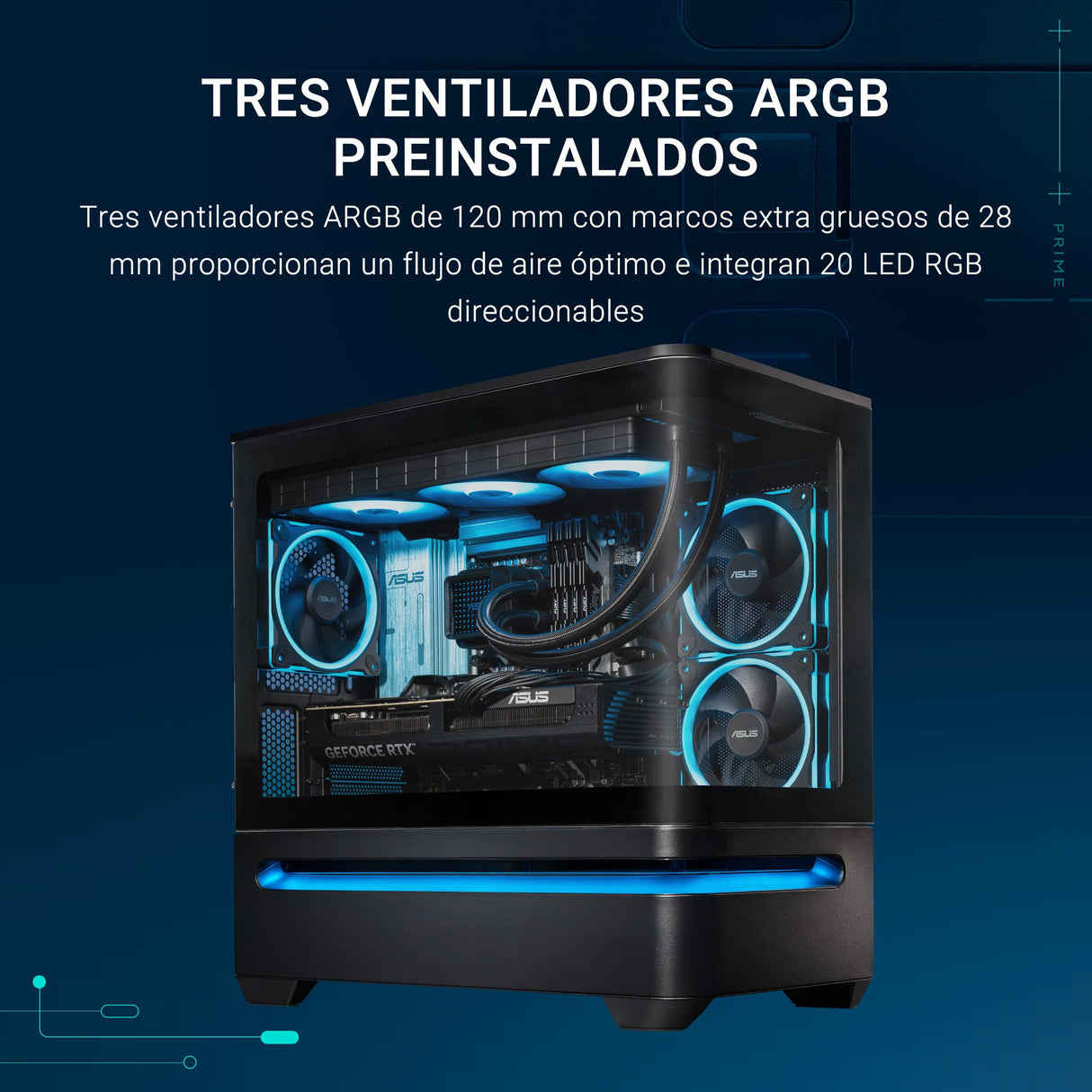 ASUS Prime AP202 ARGB Caja mATX, Cristal Curvado Templado, Compatible con gráficas de hasta 420 mm, radiadores de 360 mm, raíl de fácil extracción, ventilación de Ranura, Ventiladores ARGB, Negro