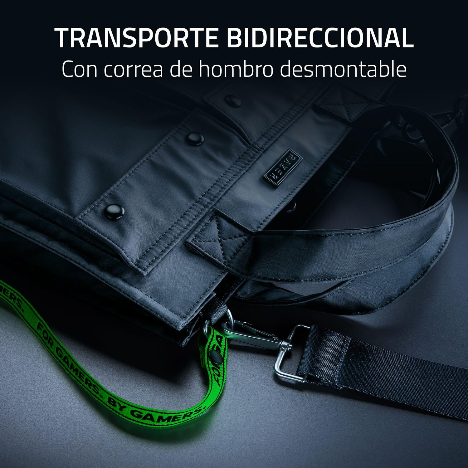Razer Xanthus Tote Bag - Compartimento acolchado dedicado para portátil - Se adapta a portátiles de hasta 16» - Nylon repelente al agua - Transporte bidireccional con correa de hombro desmontable